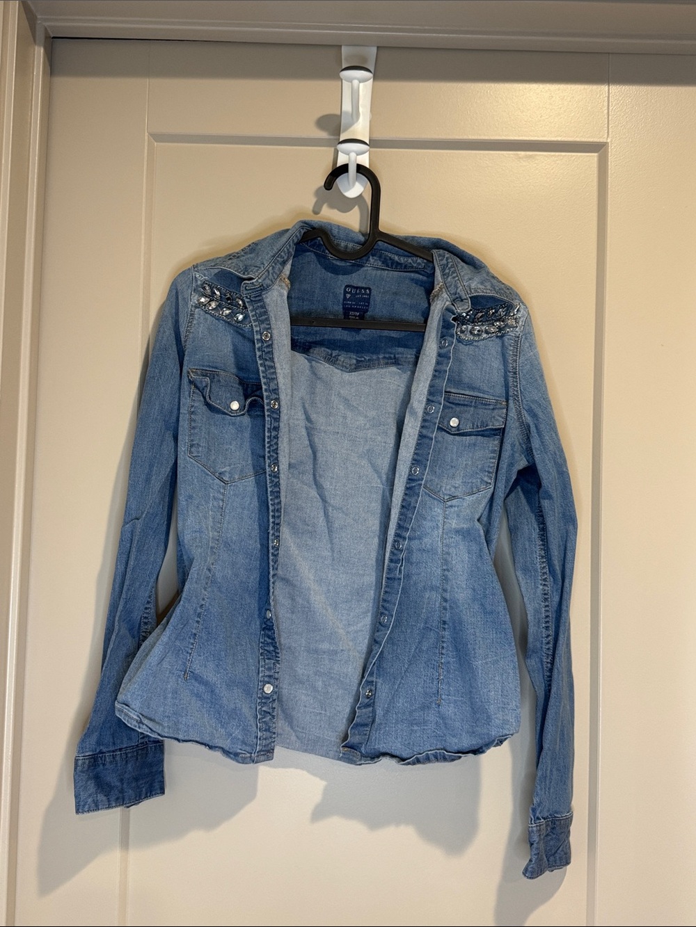 Guess by Marciano Light Blue Embellished Denim Button Down Shirt
